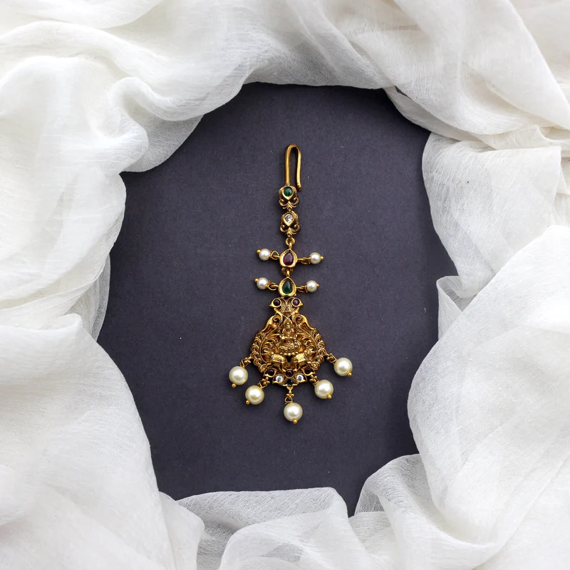 Antique Gold Lakshmi Kemp Bridal Maang Tikka